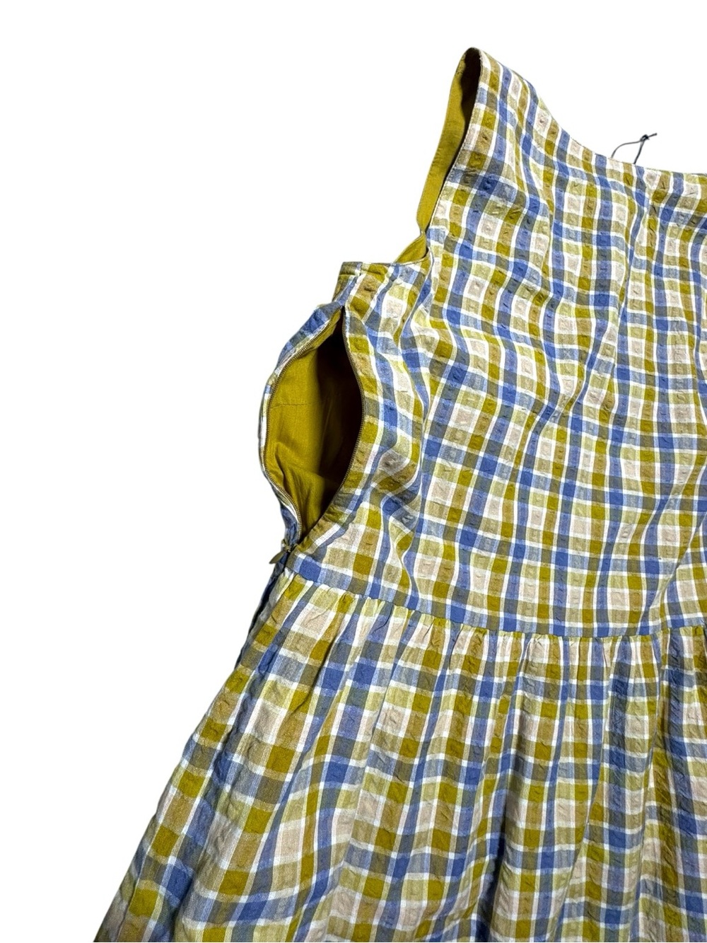Seasalt Cornwall Women's 12 Lowland Heather Dress blue and yellow plaid print - Picture 8 of 10